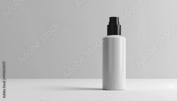 Fototapeta White Spray Bottle with Black Lid on a White Background