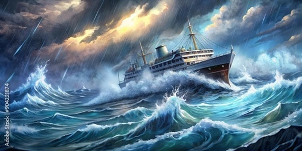 Obraz Cruise liner in the storm in the sea.