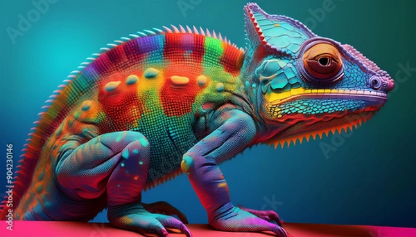 Obraz caméléon créatif qui marche avec couleurs vive