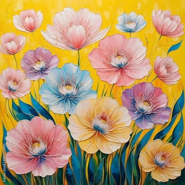 Fototapeta An image full of colorful and beautiful flowers, abstract flowers wallpaper concept, Top view of colorful spring flowers seamless pattern