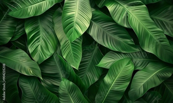 Fototapeta Tropical leaf, natural background, abstract green leaf texture, Generative AI.
