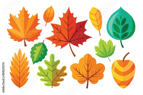 Fototapeta Collection of Colorful Autumn Leaves in Various Shapes and Sizes