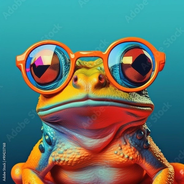 Obraz  grenouille amusant avec lunette de soleil couleurs vives 