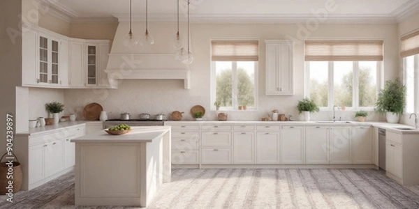 Fototapeta Rendering of a classic kitchen in the American style 3.3D illustration