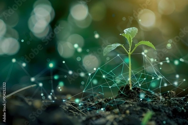 Fototapeta Growth and Connection: A Green Sprout Emerging from the Earth