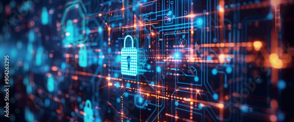 Obraz Cyber security access control data protection personal information privacy  , tacitly protected encryption software for cyber security and online data protection
