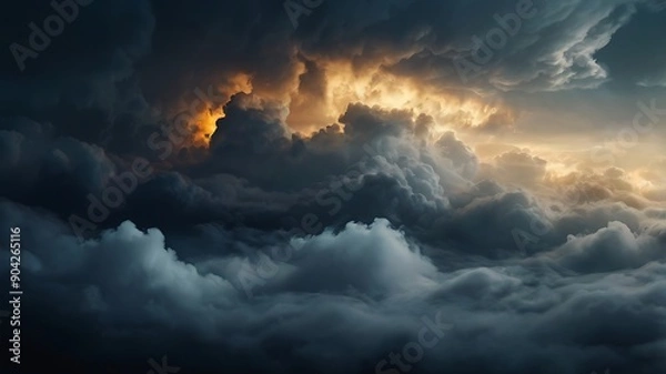 Obraz Beautiful and eye catchy aerial landscape inside the clouds with golden light shine, sky landscape view horizon