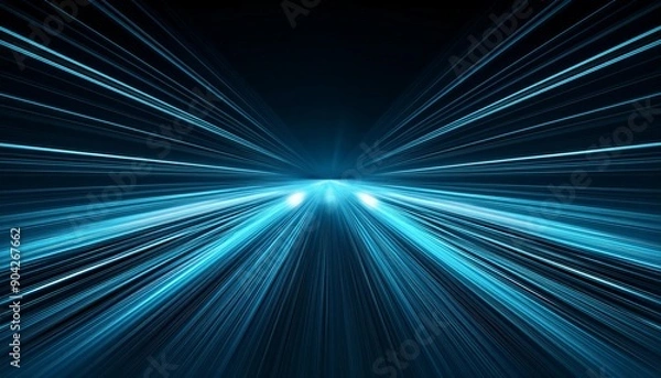 Fototapeta Abstract Blue wallpaper. Fast light beams on dark background. Modern futuristic backdrop. Digital vector illustration. Speed or motion concept. Virtual space technology. Cyan lines