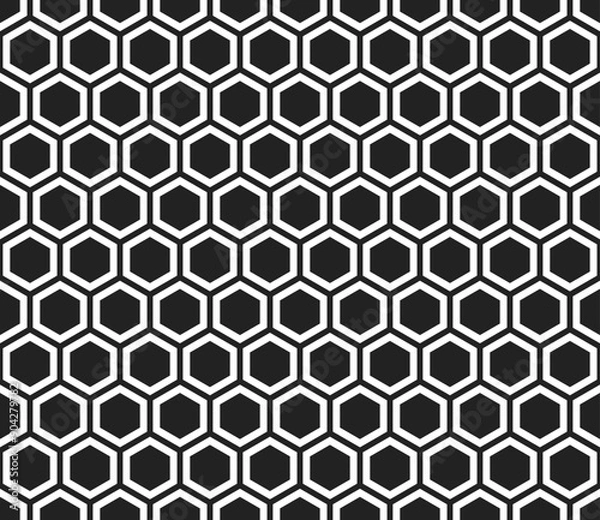 Fototapeta Hexagon geometric shapes background. Plain hexagon net with inner solid cells. Hexagonal shapes. Seamless tileable vector illustration.