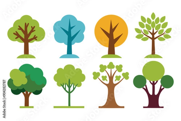 Fototapeta Collection of Eight Simple Tree Illustrations