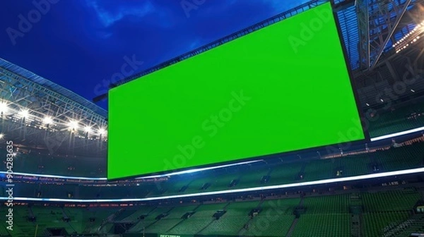 Fototapeta Green screen blank display panel monitor billboard big football stadium background wallpaper AI generated image