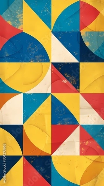 Fototapeta Abstract geometric pattern with yellow, blue, red and white.
