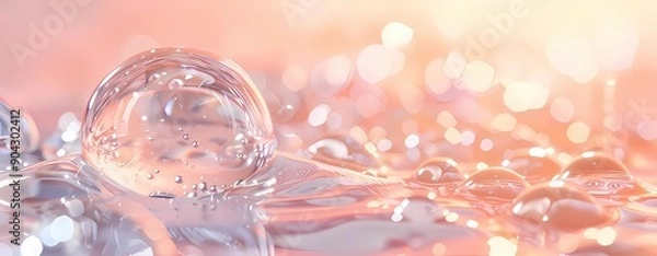 Obraz clear drop with collagen molecules penetrates the skin, igniting a burst of light