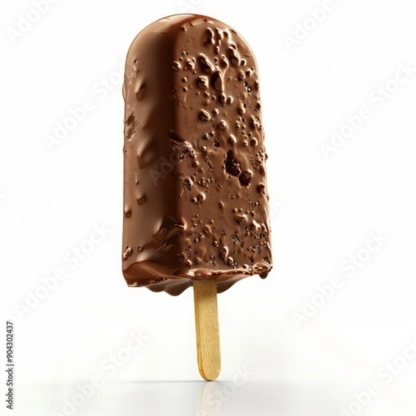 Obraz Medium shot of chocolate Ice cream on wooden stick, isolated on a white background 