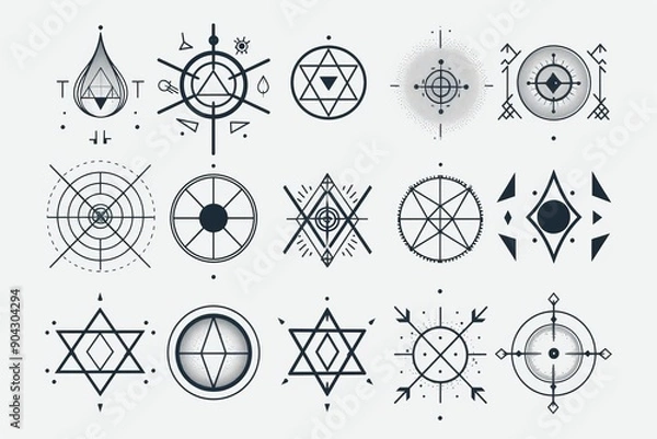 Fototapeta Tattoo set featuring minimalist geometric design elements. - Hipster design.