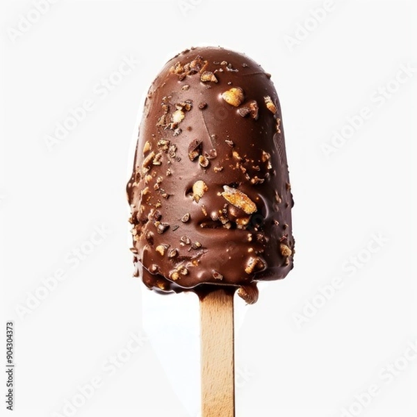 Obraz Medium shot of chocolate Ice cream on wooden stick, isolated on a white background 