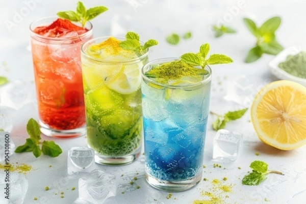 Fototapeta Colorful Summer Drinks with Lemon and Mint