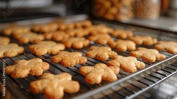 Obraz Baking homemade dog biscuits in flower-shaped molds made with liver and carrot close-up focus