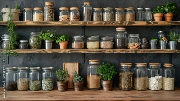 Fototapeta zero waste kitchen setup with reusable materials --ar 16:9 --stylize 750 Job ID: e45b190f-bc8e-42ec-847a-e8e243611ea4