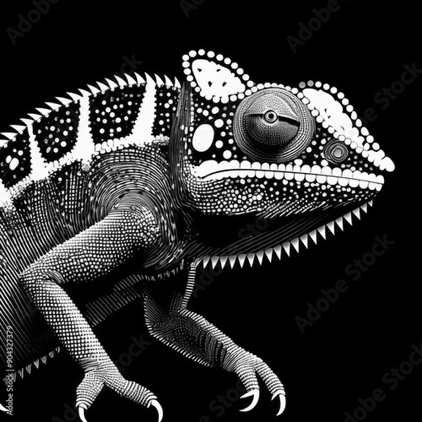 Obraz cameleon noir et blanc points affiche illustration
