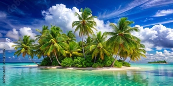 Fototapeta Tropical Paradise Island with Palm Trees and Blue Sky, tropical , island , paradise , beach