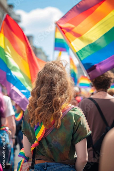 Obraz Group Of People With Rainbow Flags At Pride Parade