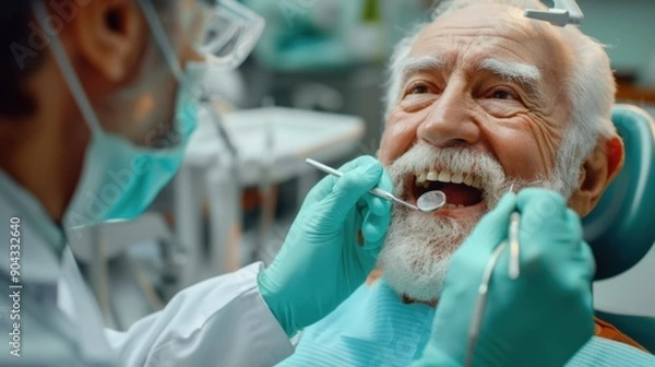 Obraz The elderly man at dentist