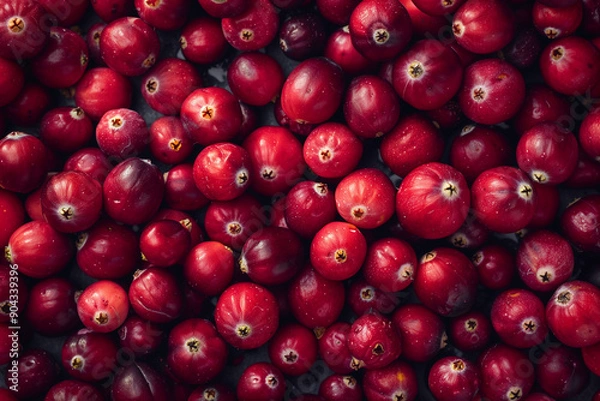Fototapeta Fresh cranberries, pattern, top view