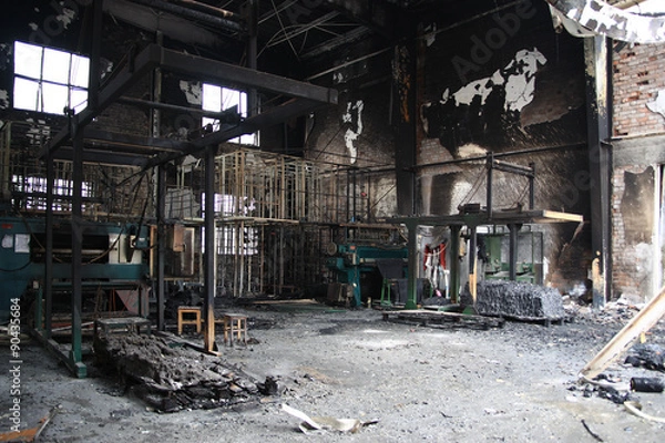 Fototapeta Scena pożarowa młyna tekstylnego