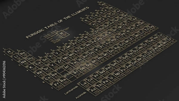 Obraz periodic table of the elements on black blackground,history of chemical elements, represents the atomic number and symbol.,3d rendering