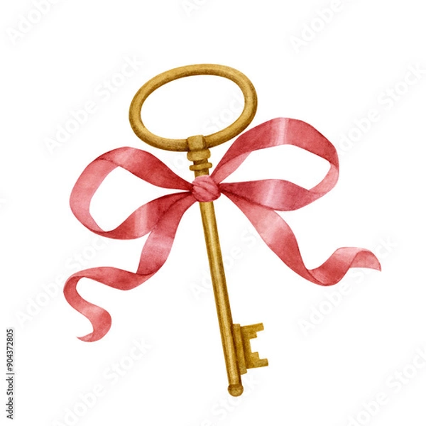 Obraz Golden key with a red bow.