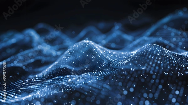 Obraz futuristic abstract blue tech background with digital waves, particles artificial neural network, cyber quantum computing