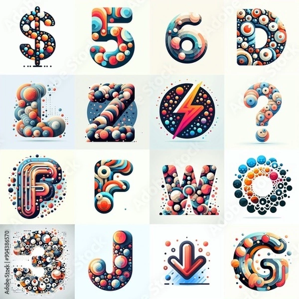 Fototapeta circles shapes Lettering Typeface. AI generated illustration