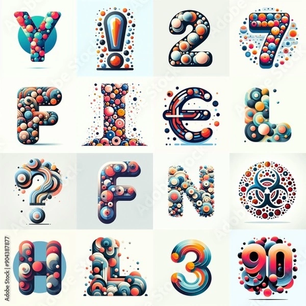 Fototapeta circles shapes Lettering Typeface. AI generated illustration