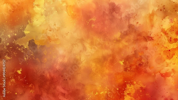 Fototapeta abstract watercolor background with flowing autumn hues, soft transitions between rust, gold, and deep red, high resolution, watercolor