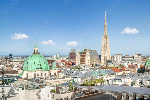 Obraz Widok na panoramę Wiednia z katedrą św. Szczepana w Wiedniu, Austria