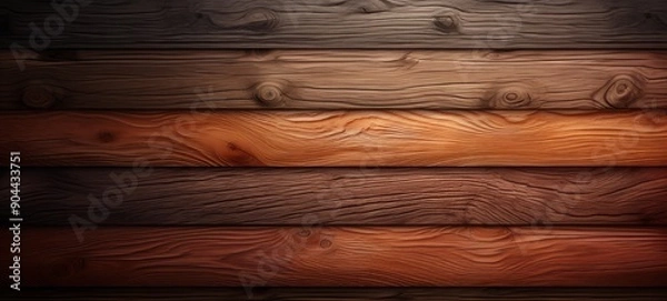 Fototapeta Wooden Planks Detail. Close-up of wooden planks arranged horizontally, showcasing the rich grain and natural texture of different wood types, creating a warm, rustic feel.