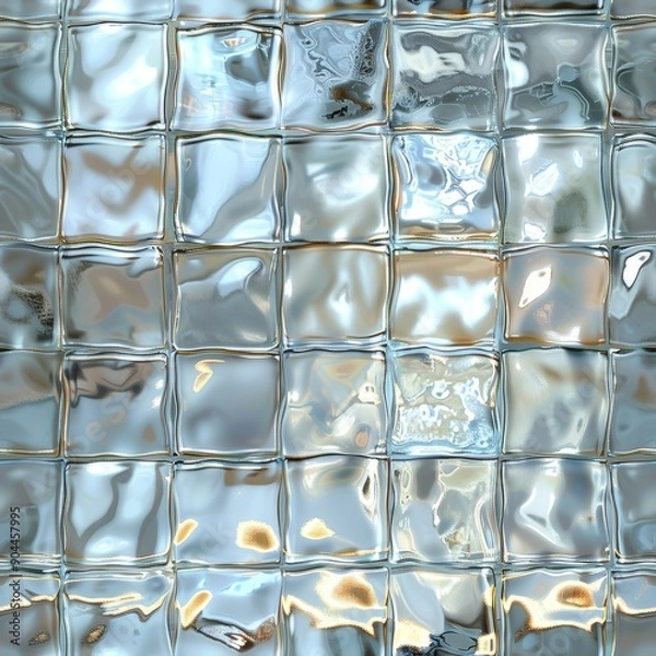 Obraz Mosaic stained glass - seamless pattern with light blue transparent glass blocks