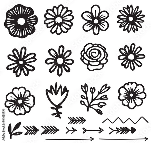 Fototapeta Abstract Silhouettes Flower icon set , botanical flower icon.vector botany floral design.