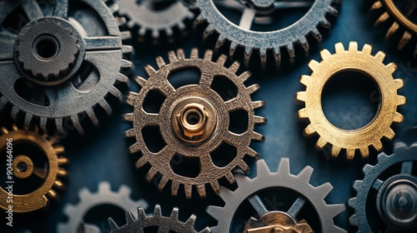 Obraz A series of gears and cogs symbolizing business machinery.