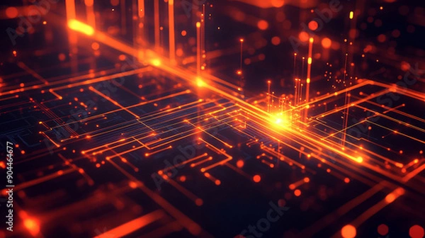Obraz Abstract circuit board design with glowing lines and nodes
