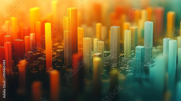 Obraz An abstract cityscape made of bar graphs.