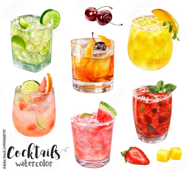 Fototapeta Enjoy Bright and Colorful Watercolor Cocktails Perfect for Ultimate Summer Refreshment