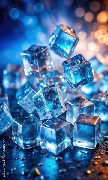 Fototapeta Ice Cubes: Solid Frosted Structures with Smooth Geometry and Arctic Chill Surface