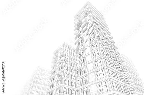 Fototapeta Architectural sketch of a buildings 3d rendering 