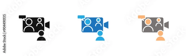 Fototapeta Video chat conference icon outline collection or set  in black and white