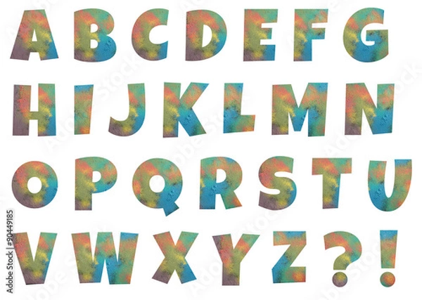 Obraz Alphabet letters made from powder of colored chalks isolated on
