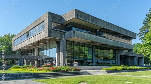 Fototapeta Public library with neo brutalist architecture