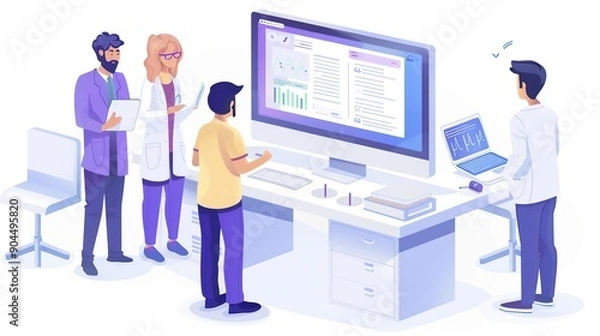 Obraz Medical Professionals Analyzing Data on Computers Illustration