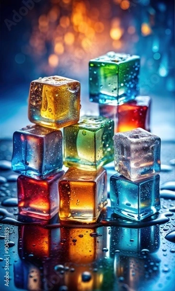 Fototapeta Ice Cubes: Solid Frosted Structures with Smooth Geometry and Arctic Chill Surface